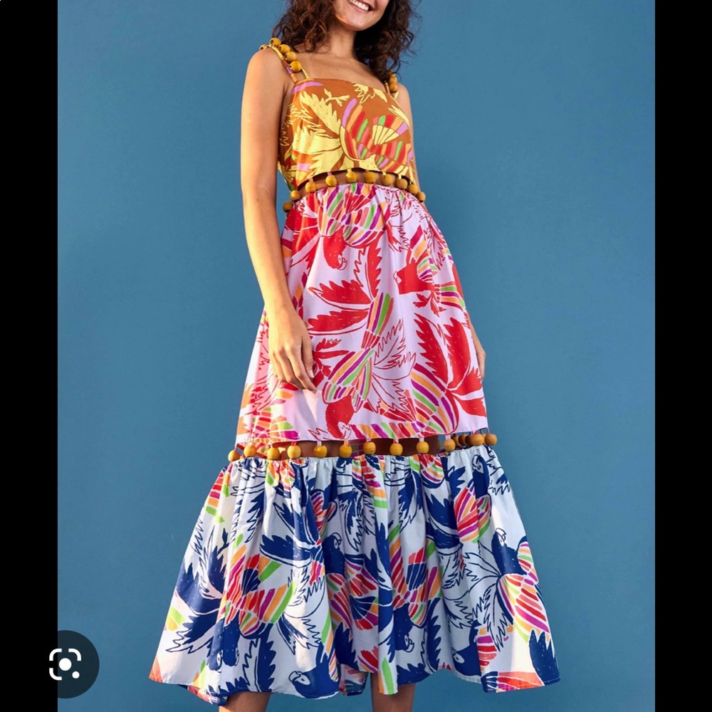 FARM Rio Mixed Color Birds Dress with Tassels